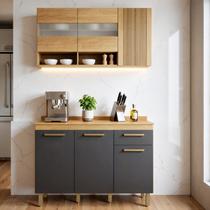 Cozinha Completa Modulada 2 Peças 6 Portas 1 Gaveta Cristal Cinza/Cinamomo/Grafite