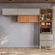Cozinha Completa Modulada 270cm Aéreo Rpd Pnl 3 Peças Proença Bege/Nogueira/Nude Prime