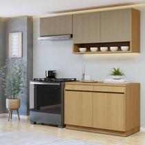 Cozinha Completa Modulada 3 Peças 5 Portas 2 Gavetas com Rodapé 100% MDF Simone Mendes Marrom/Carvalho/Greige Cozinha Completa Modulada 3 Peças 5 Portas 2 Gavetas com Rodapé 100% MDF Simone Mendes Marrom/Carvalho/Greige