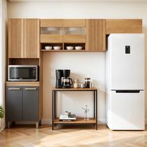 Cozinha Completa Modulada 3 Peças 8 Portas Detalhes Fresados Cristal Cinza/Cinamomo/Grafite