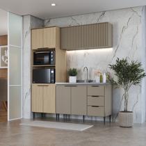 Cozinha Completa Modulada 3 Peças com Aéreo Ripado Lavínia Marrom/Imperial/Fumê Cozinha Completa Modulada 3 Peças com Aéreo Ripado Lavínia Marrom/Imperial/Fumê