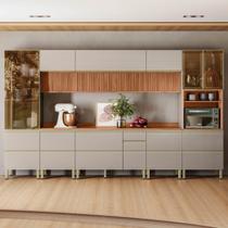 Cozinha Completa Modulada 370cm x 218,5cm Aéreo MDF Tq e Crt 8 Peças Proença Bege/Nogueira/Nude Prime Cozinha Completa Modulada 370cm x 218,5cm Aéreo MDF Tq e Crt 8 Peças Proença Bege/Nogueira/Nude Prime