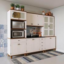 Cozinha Completa Modulada 4 Gavetas Joy Branco/Off White/Nogueira Cozinha Completa Modulada 4 Gavetas Joy Branco/Off White/Nogueira