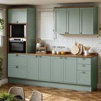 Cozinha Completa Modulada 4 Peças 100% MDF com Tampos Iluminata Verde/Mint/Ébano Cozinha Completa Modulada 4 Peças 100% MDF com Tampos Iluminata Verde/Mint/Ébano