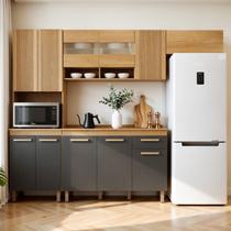 Cozinha Completa Modulada 4 Peças 11 Portas 1 Gaveta Cristal Cinza/Cinamomo/Grafite
