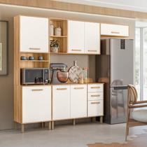 Cozinha Completa Modulada 4 Peças 8 Portas 2 Gavetas Maria Flor Branco/Freijo/Off White - Nicioli