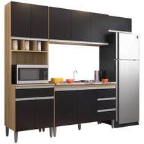 Cozinha Completa Modulada 4 Peças Andréia 240 cm Amendoa Preto AJL Móveis