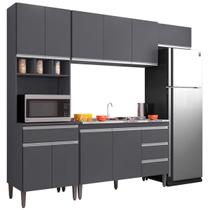Cozinha Completa Modulada 4 Peças Andréia 240 cm Cinza AJL Móveis Cozinha Completa Modulada 4 Peças Andréia 240 cm Cinza AJL Móveis