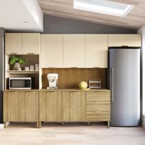 Cozinha Completa Modulada 5 Peças 10 Portas 3 Gavetas com Tampo e Painel Ripado Central Glam Bege/Freijó/Vanilla/Cp Cozinha Completa Modulada 5 Peças 10 Portas 3 Gavetas com Tampo e Painel Ripado Central Glam Bege/Freijó/Vanilla/Cp