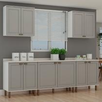 Cozinha Completa Modulada 5 Peças 3 Balcões 2 Armários Aéreos Iluminata Cinza/Branco/Fendi Cozinha Completa Modulada 5 Peças 3 Balcões 2 Armários Aéreos Iluminata Cinza/Branco/Fendi