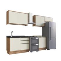 Cozinha Completa Modulada 5 Peças 8 Portas Viena Branco/Freijó/Cinza Argila Cozinha Completa Modulada 5 Peças 8 Portas Viena Branco/Freijó/Cinza Argila