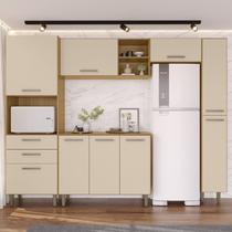 Cozinha Completa Modulada 5 Peças 9 Portas 2 Gavetas com Tampo Iris Bege/Carvalho/Off White Cozinha Completa Modulada 5 Peças 9 Portas 2 Gavetas com Tampo Iris Bege/Carvalho/Off White