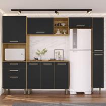 Cozinha Completa Modulada 5 Peças 9 Portas 2 Gavetas com Tampo Iris Marrom/Carvalho/Preto Cozinha Completa Modulada 5 Peças 9 Portas 2 Gavetas com Tampo Iris Marrom/Carvalho/Preto
