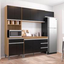 Cozinha Completa Modulada 5 Peças Andréia 240cm Com Tampo Amendoa/Preto AJL Móveis Cozinha Completa Modulada 5 Peças Andréia 240cm Com Tampo Amendoa/Preto AJL Móveis