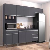 Cozinha Completa Modulada 5 Peças Andréia 240cm Com Tampo Cinza Fosco AJL Móveis