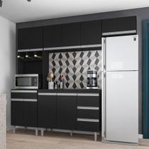 Cozinha Completa Modulada 5 Peças Andréia 240cm Com Tampo Preto Fosco AJL Móveis