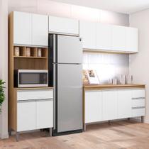 Cozinha Completa Modulada 5 Peças Andréia 280cm Com Tampo Amendoa/Branco AJL Móveis Cozinha Completa Modulada 5 Peças Andréia 280cm Com Tampo Amendoa/Branco AJL Móveis