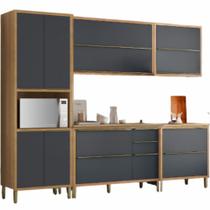 Cozinha Completa Modulada 5 peças Aramóveis Paola 13 portas 02 gavetas Carvalho Grafite