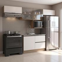Cozinha Completa Modulada 5 Peças com Nicho para Micro-Ondas e Balcão para Pia sem Tampo Carvalho/Off White Bege Cozinha Completa Modulada 5 Peças com Nicho para Micro-Ondas e Balcão para Pia sem Tampo Carvalho/Off White Bege