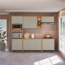 Cozinha Completa Modulada 5 Peças com Torre Quente e Aéreo Simples Allure Marrom/Jequitibá/Gris Fosco Cozinha Completa Modulada 5 Peças com Torre Quente e Aéreo Simples Allure Marrom/Jequitibá/Gris Fosco