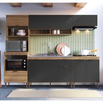 Cozinha Completa Modulada 5 Peças com Torre Quente para 2 Fornos e Espaço para Cooktop Veneza Modulada Cinza/Mel/Grafite