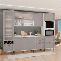Cozinha Completa Modulada 6 Peças 1 Cristaleira 2 Armários Aéreos 1 Paneleiro 2 Balcões com Tampos Impermeáve Cinza/Branco/Fendi Cozinha Completa Modulada 6 Peças 1 Cristaleira 2 Armários Aéreos 1 Paneleiro 2 Balcões com Tampos Impermeáve Cinza/Branco/Fendi