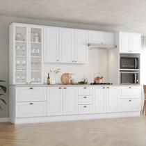 Cozinha Completa Modulada 6 Peças 100% MDF com Torre Quente 2 Fornos, Cristaleira e Tampo para Cooktop Calcare Americana Branco/HP