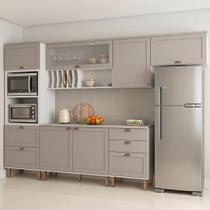 Cozinha Completa Modulada 6 Peças 100% MDF com Torre Quente, Porta Pratos e 2 Balcões com Tampo Iluminata Branco/Fendi