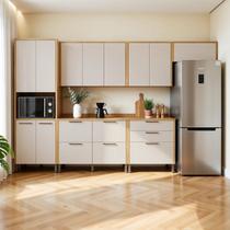 Cozinha Completa Modulada 6 Peças 11 Portas 6 Gavetas em MDF Nobre Bege/Cinamomo/Off White Cozinha Completa Modulada 6 Peças 11 Portas 6 Gavetas em MDF Nobre Bege/Cinamomo/Off White