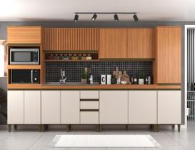 Cozinha Completa Modulada 6 Peças 12 Portas com Torre Quente Paneleiro e Aéreo Ripado Cecília Cozinha Completa Modulada 6 Peças 12 Portas com Torre Quente Paneleiro e Aéreo Ripado Cecília