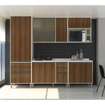 Cozinha Completa Modulada 6 Peças, Armário Vidro Reflecta, Paneleiro e Balcões Linea Luciane Móveis Cozinha Completa Modulada 6 Peças, Armário Vidro Reflecta, Paneleiro e Balcões Linea Luciane Móveis