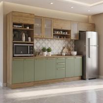 Cozinha Completa Modulada 6 Peças com Torre Quente e Porta Telada Botanic Marrom/Nogueira/Verde Oliva Cozinha Completa Modulada 6 Peças com Torre Quente e Porta Telada Botanic Marrom/Nogueira/Verde Oliva