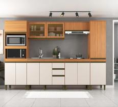 Cozinha Completa Modulada 6 Peças com Torre Quente Paneleiro e Vidro Reflecta Cecília Marrom/Freijó/Off White Cozinha Completa Modulada 6 Peças com Torre Quente Paneleiro e Vidro Reflecta Cecília Marrom/Freijó/Off White