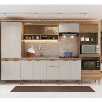 Cozinha Completa Modulada 6 Peças com Torre Quente para 2 Fornos Vidro Reflecta e Espaço para Cooktop Veneza Modulada Bege/Mel/Arenas