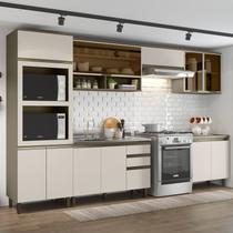 Cozinha Completa Modulada 6 Peças para 2 Fornos e Cooktop 12 Portas Aurora Espresso Móveis Bege/Duna/Cristal