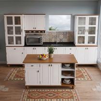 Cozinha Completa Modulada 7 Peças com Ilha Joy Branco/Off White/Nogueira