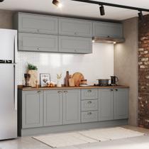 Cozinha Completa Modulada 8 Peças 100% MDF Americana 240cm com Amortecimento Cinza/Nature
