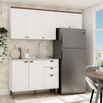 Cozinha Completa Modulada Aéreo 3 Portas Balcão 2 Portas 3 Gavetas com Divisor de Talheres sem Tampo 230X200C Cinza/Branco Fosco