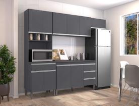 Cozinha Completa Modulada Andreia 240 cm 5 peças - CINZA - Ajl Móveis Cozinha Completa Modulada Andreia 240 cm 5 peças - CINZA - Ajl Móveis