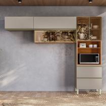 Cozinha Completa Modulada com Aéreo 3 Peças MDF Proença Bege/Nogueira/Nude Prime Cozinha Completa Modulada com Aéreo 3 Peças MDF Proença Bege/Nogueira/Nude Prime