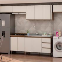 Cozinha Completa Modulada com Área de Serviço Integrada Bege/Ébano/Off White Cozinha Completa Modulada com Área de Serviço Integrada Bege/Ébano/Off White