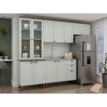 Cozinha Completa Modulada com Cristaleira 100% MDF Iluminata Verde/Mint/Ébano Fosco