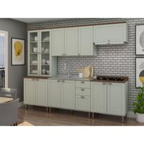 Cozinha Completa Modulada com Cristaleira e Balcão para Cooktop 100% MDF Iluminata Verde/Mint/Ébano Cozinha Completa Modulada com Cristaleira e Balcão para Cooktop 100% MDF Iluminata Verde/Mint/Ébano