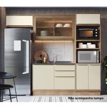 Cozinha Completa Modulada com Vidro Reflecta 4 Peças 7 Portas Viena Branco/Freijó/Cinza Argila Cozinha Completa Modulada com Vidro Reflecta 4 Peças 7 Portas Viena Branco/Freijó/Cinza Argila