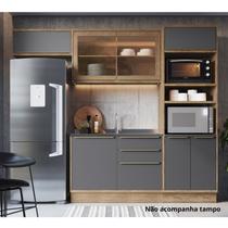 Cozinha Completa Modulada com Vidro Reflecta 4 Peças 7 Portas Viena Cinza/Freijó/Grafito Cozinha Completa Modulada com Vidro Reflecta 4 Peças 7 Portas Viena Cinza/Freijó/Grafito