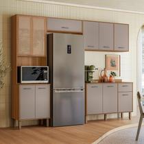 Cozinha Completa Modulada com Vidro Reflecta 4 Peças Paolla Cinza/Ipe/Fendy Cozinha Completa Modulada com Vidro Reflecta 4 Peças Paolla Cinza/Ipe/Fendy