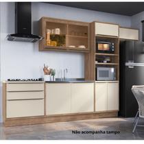 Cozinha Completa Modulada com Vidro Reflecta 5 Peças 8 Portas Viena Branco/Freijó/Cinza Argila Cozinha Completa Modulada com Vidro Reflecta 5 Peças 8 Portas Viena Branco/Freijó/Cinza Argila