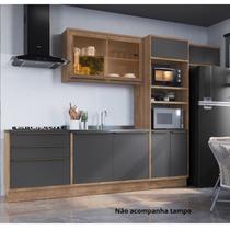 Cozinha Completa Modulada com Vidro Reflecta 5 Peças 8 Portas Viena Cinza/Freijó/Grafito Cozinha Completa Modulada com Vidro Reflecta 5 Peças 8 Portas Viena Cinza/Freijó/Grafito