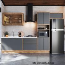 Cozinha Completa Modulada com Vidro Reflecta 5 Peças 9 Portas Viena Cinza/Freijó/Grafito Cozinha Completa Modulada com Vidro Reflecta 5 Peças 9 Portas Viena Cinza/Freijó/Grafito
