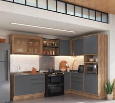Cozinha Completa Modulada com Vidro Reflecta 8 Peças 11 Portas Viena Cinza/Freijó/Grafito Cozinha Completa Modulada com Vidro Reflecta 8 Peças 11 Portas Viena Cinza/Freijó/Grafito